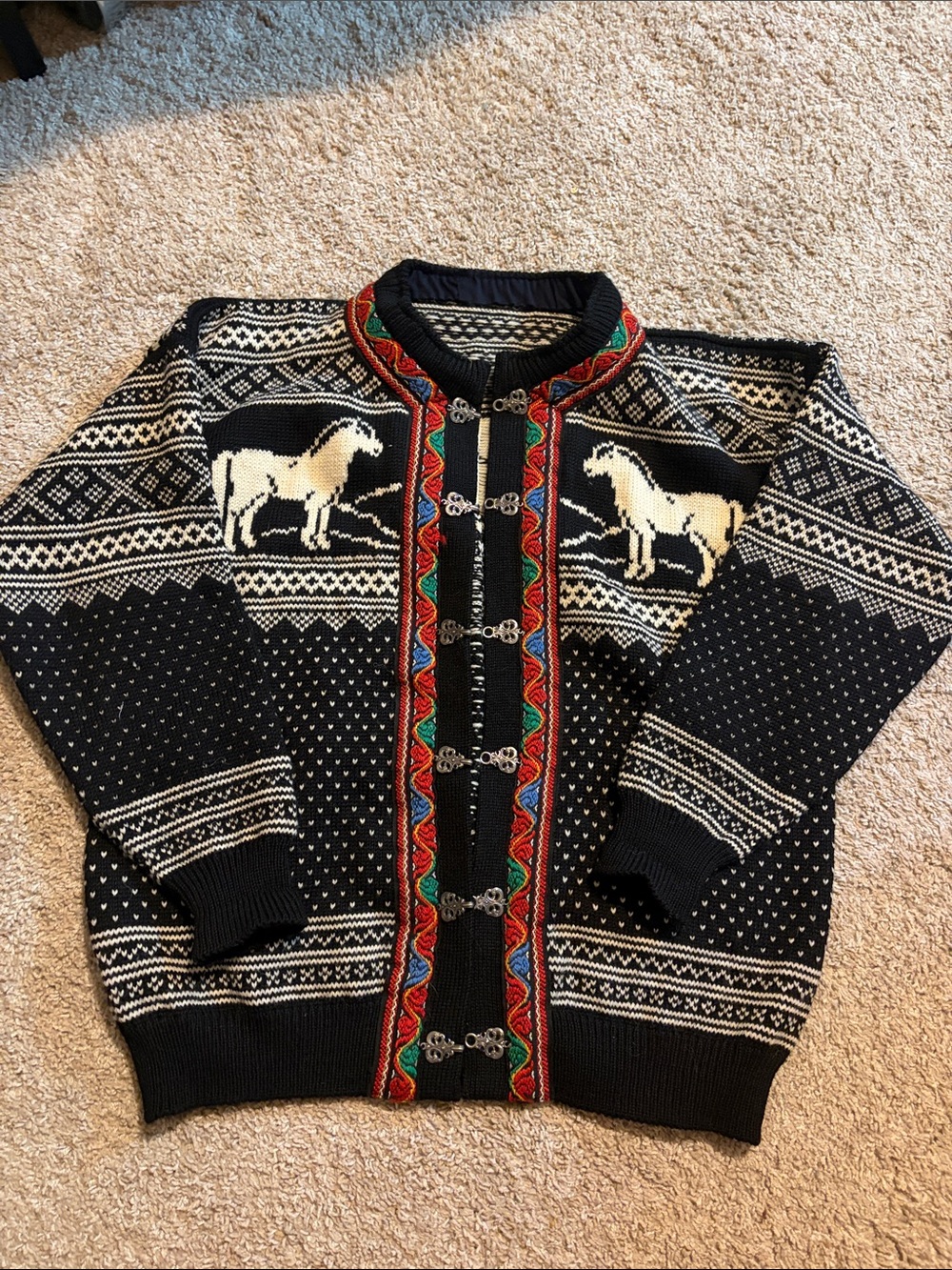 Black Nordic Horse Knit Cardigan Sweater